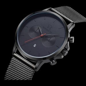 NEW VODRICH MENS CHRONOGRAPH BLACK/RED 43MM W/DATE